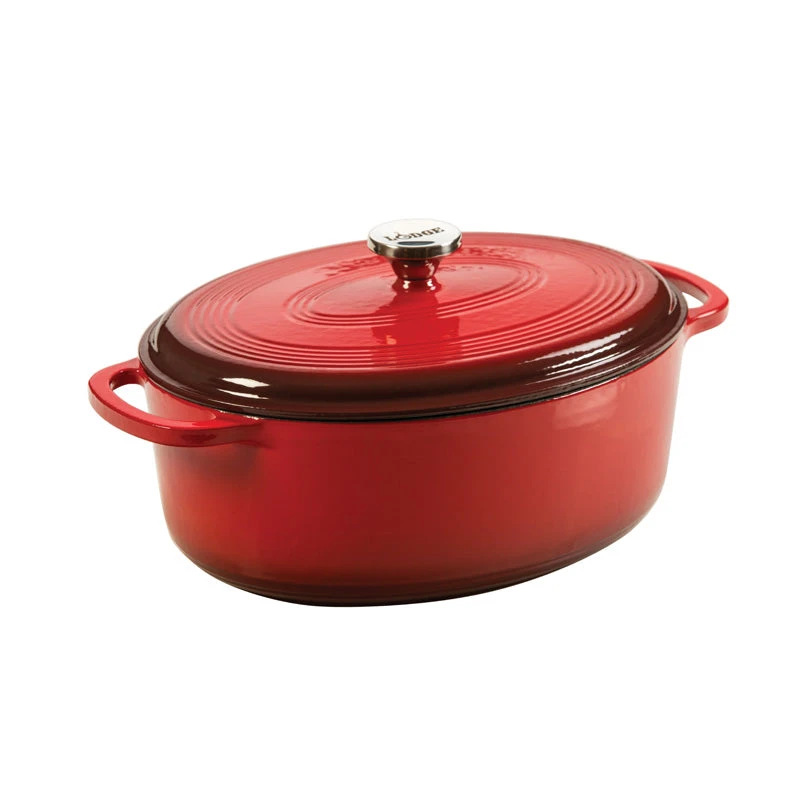 Lodge Cast Iron Lodge 7 Quart Enameled Oval Dutch Oven, Red 1 Lodge Cast Iron Lodge 7 Quart Enameled Oval Dutch Oven, Red